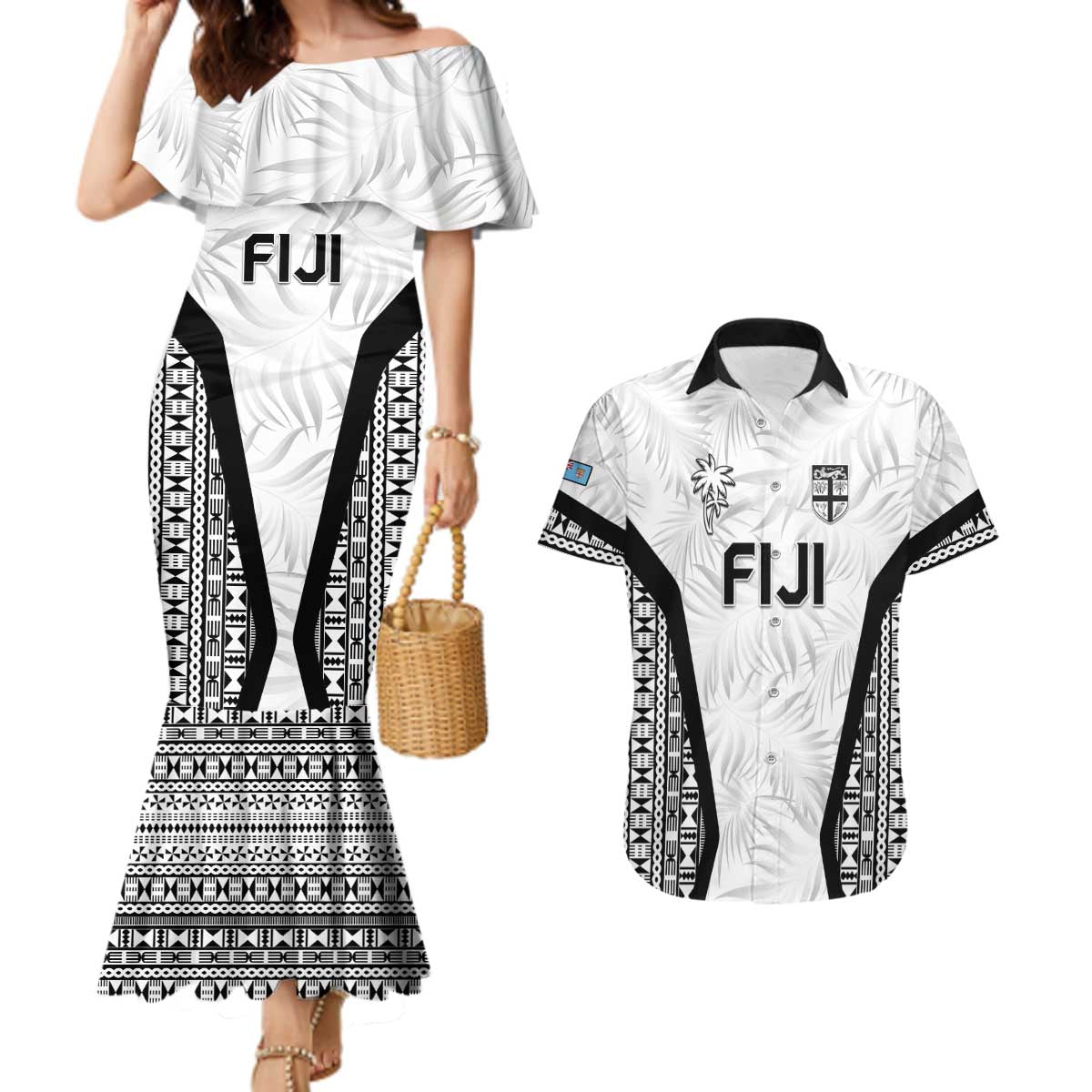 Custom Fiji 2026 Rugby Couples Matching Mermaid Dress and Hawaiian Shirt Fijian Tapa Pattern
