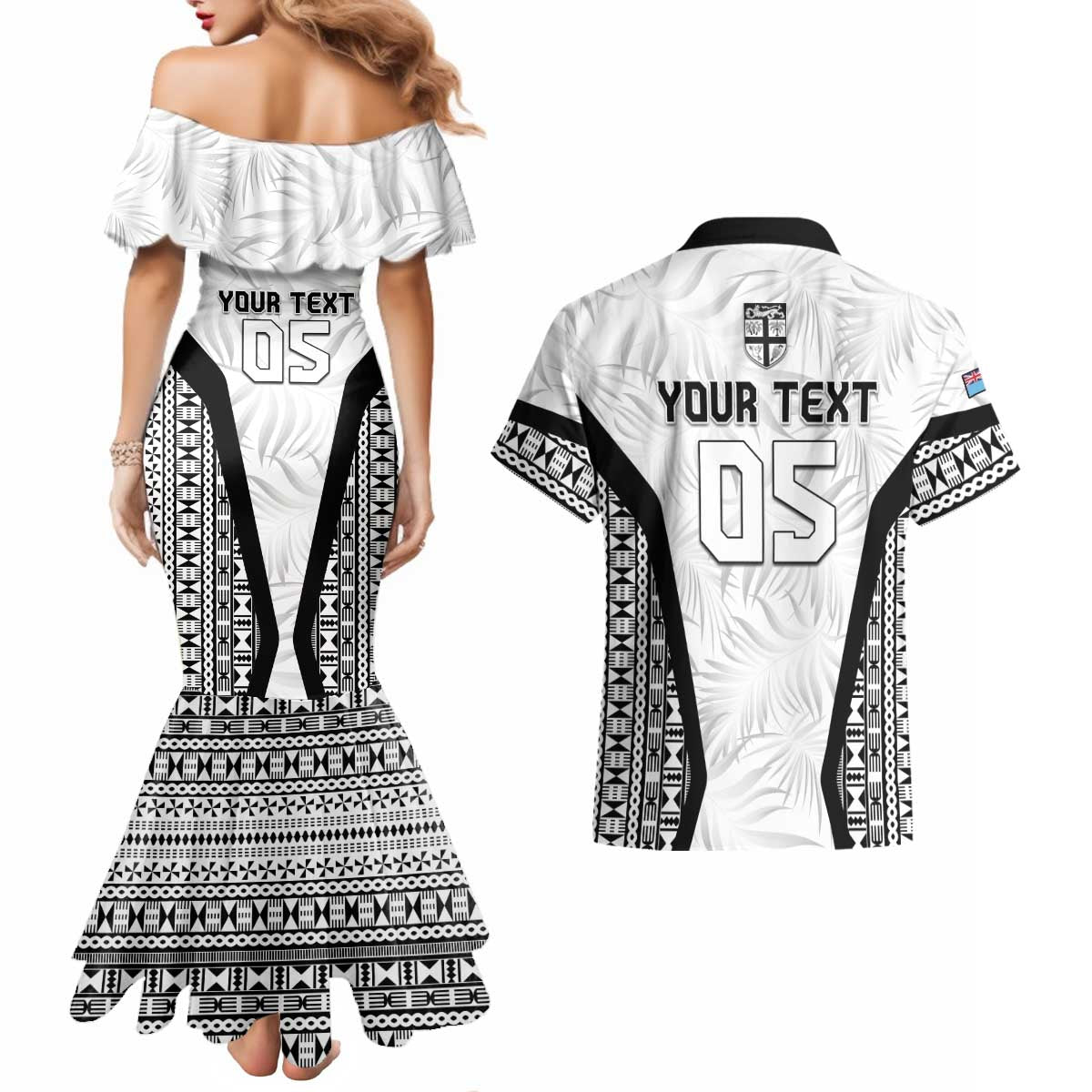 Custom Fiji 2026 Rugby Couples Matching Mermaid Dress and Hawaiian Shirt Fijian Tapa Pattern