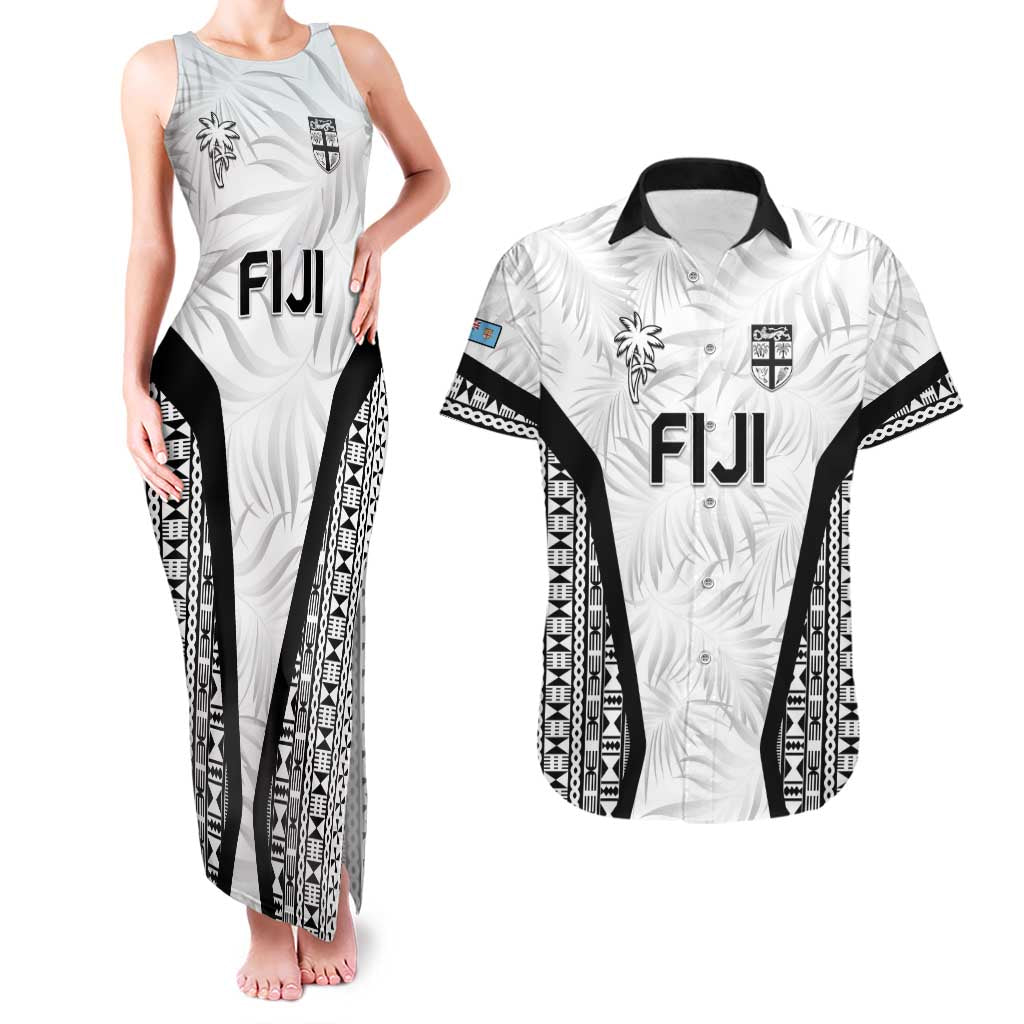 Custom Fiji 2026 Rugby Couples Matching Tank Maxi Dress and Hawaiian Shirt Fijian Tapa Pattern LT05 White - Polynesian Pride