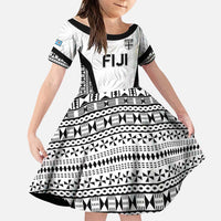 Custom Fiji 2026 Rugby Family Matching Off Shoulder Maxi Dress and Hawaiian Shirt Fijian Tapa Pattern LT05 Daughter's Dress White - Polynesian Pride
