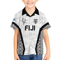 Custom Fiji 2026 Rugby Family Matching Off Shoulder Short Dress and Hawaiian Shirt Fijian Tapa Pattern LT05 Son's Shirt White - Polynesian Pride