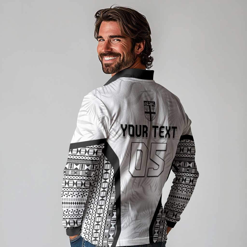 Custom Fiji 2026 Rugby Long Sleeve Polo Shirt Fijian Tapa Pattern