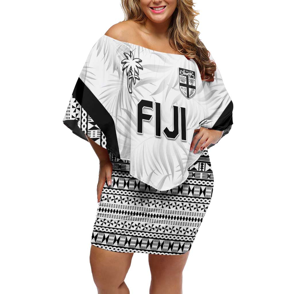 Custom Fiji 2026 Rugby Off Shoulder Short Dress Fijian Tapa Pattern LT05 Women White - Polynesian Pride