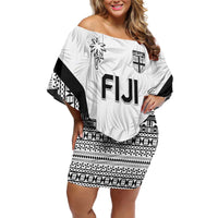 Custom Fiji 2026 Rugby Off Shoulder Short Dress Fijian Tapa Pattern LT05 Women White - Polynesian Pride