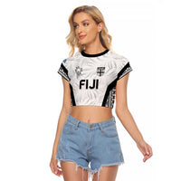 Custom Fiji 2026 Rugby Raglan Cropped T Shirt Fijian Tapa Pattern LT05 Female White - Polynesian Pride