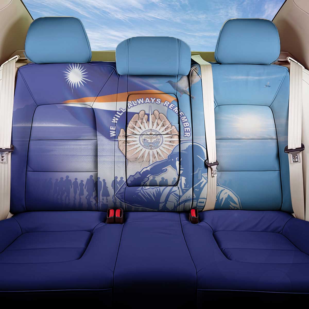 Marshall Islands Remembrance Day Back Car Seat Cover We Will Always Remember LT05 One Size Blue - Polynesian Pride