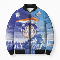 Personalised Marshall Islands Remembrance Day Bomber Puffer Jacket We Will Always Remember LT05 Unisex Blue - Polynesian Pride