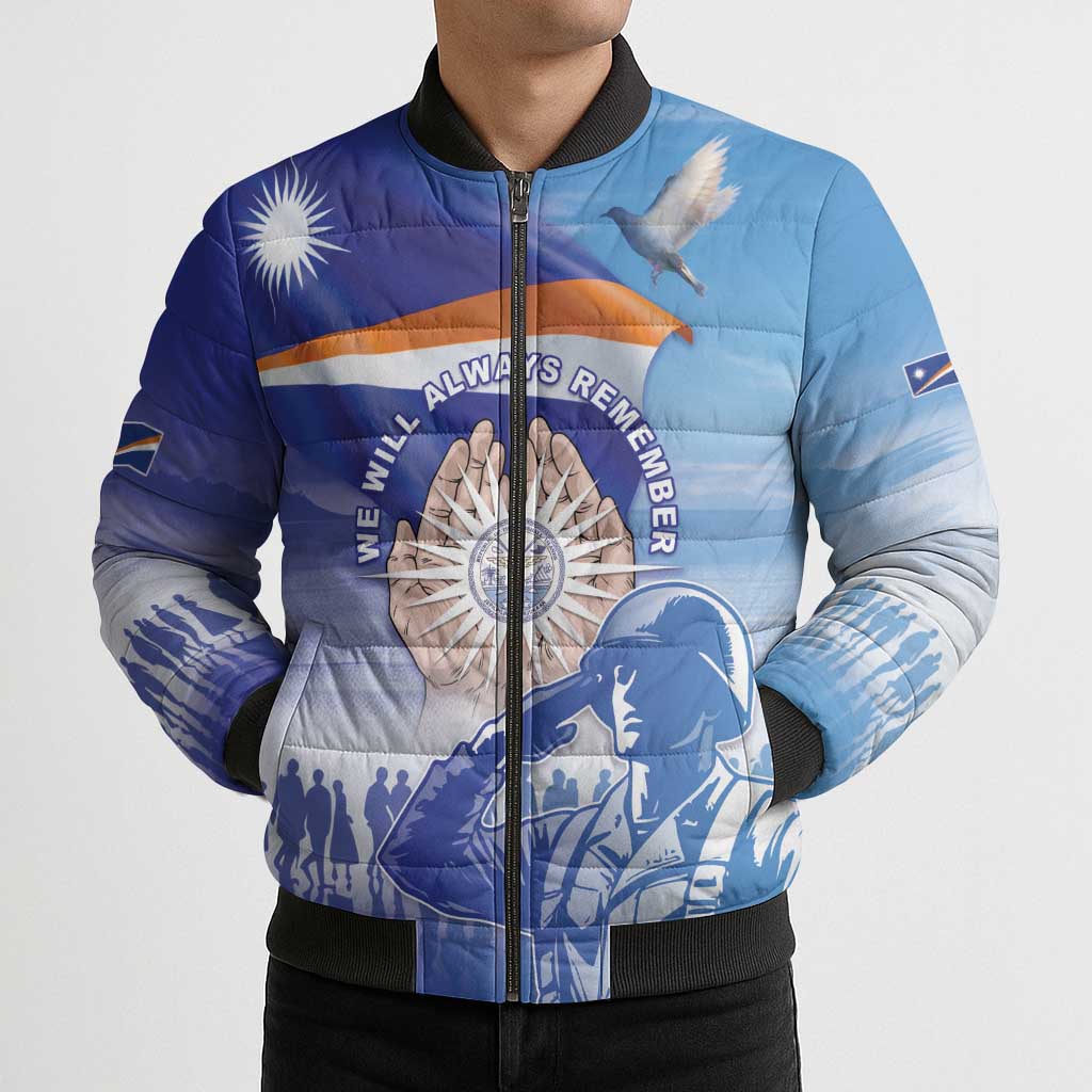 Personalised Marshall Islands Remembrance Day Bomber Puffer Jacket We Will Always Remember LT05 - Polynesian Pride