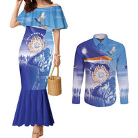 Personalised Marshall Islands Remembrance Day Couples Matching Mermaid Dress and Long Sleeve Button Shirt We Will Always Remember LT05 Blue - Polynesian Pride