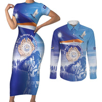 Personalised Marshall Islands Remembrance Day Couples Matching Short Sleeve Bodycon Dress and Long Sleeve Button Shirt We Will Always Remember LT05 Blue - Polynesian Pride