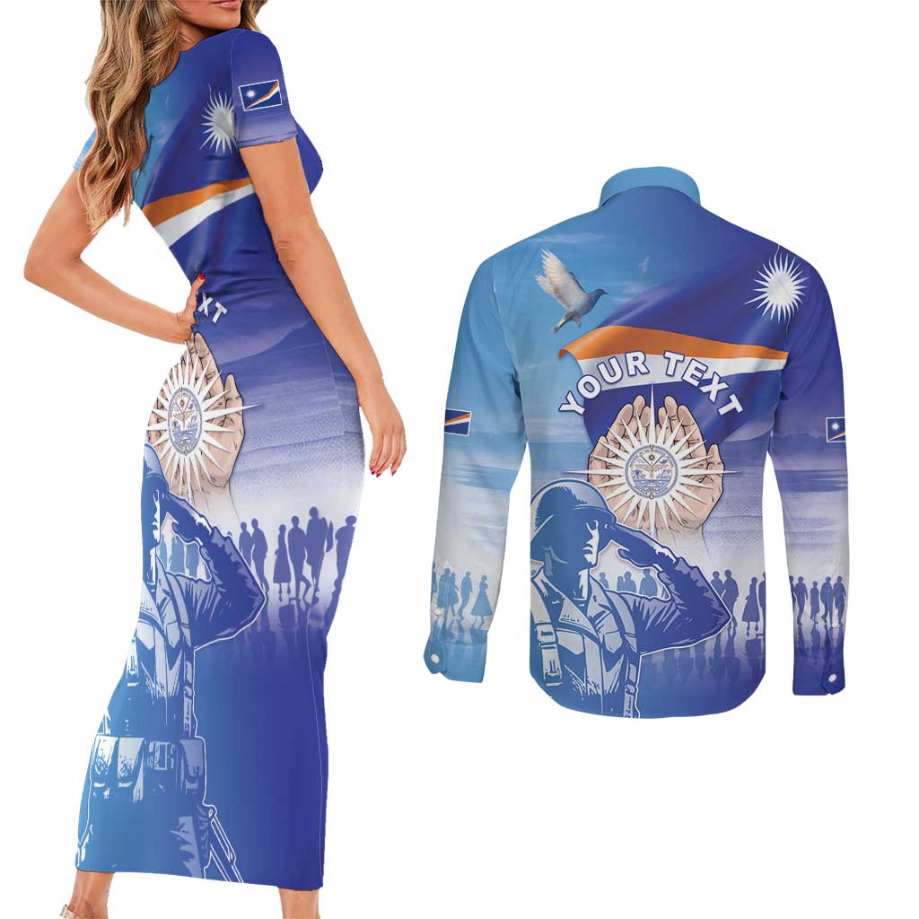 Personalised Marshall Islands Remembrance Day Couples Matching Short Sleeve Bodycon Dress and Long Sleeve Button Shirt We Will Always Remember LT05 - Polynesian Pride