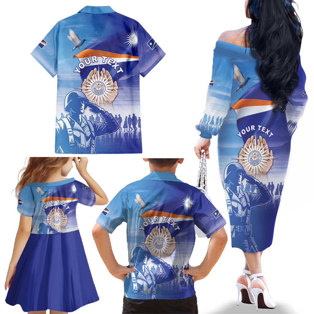 Personalised Marshall Islands Remembrance Day Family Matching Off The Shoulder Long Sleeve Dress and Hawaiian Shirt We Will Always Remember LT05 - Polynesian Pride