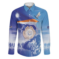 Personalised Marshall Islands Remembrance Day Family Matching Off Shoulder Short Dress and Hawaiian Shirt We Will Always Remember LT05 Dad's Shirt - Long Sleeve Blue - Polynesian Pride