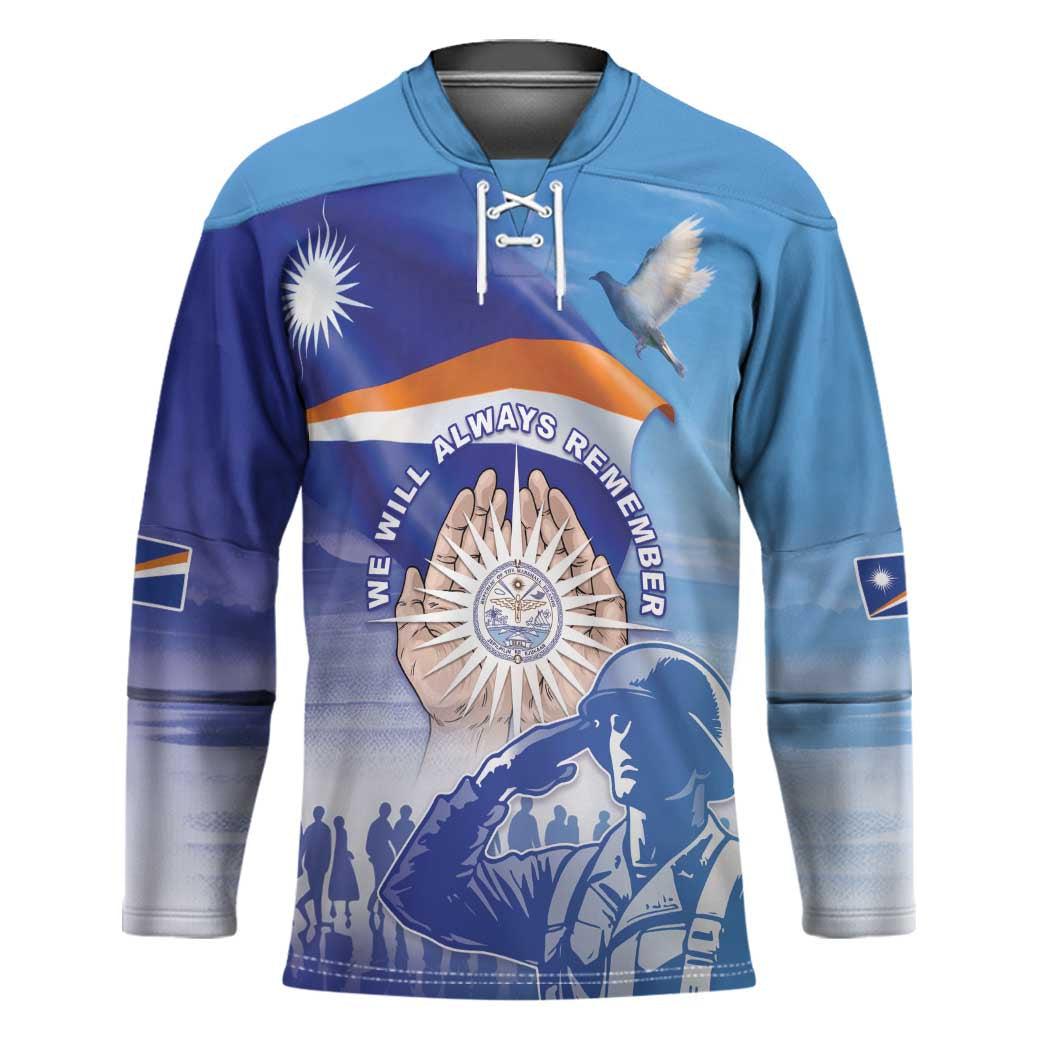 Personalised Marshall Islands Remembrance Day Hockey Jersey We Will Always Remember LT05 Unisex Blue - Polynesian Pride