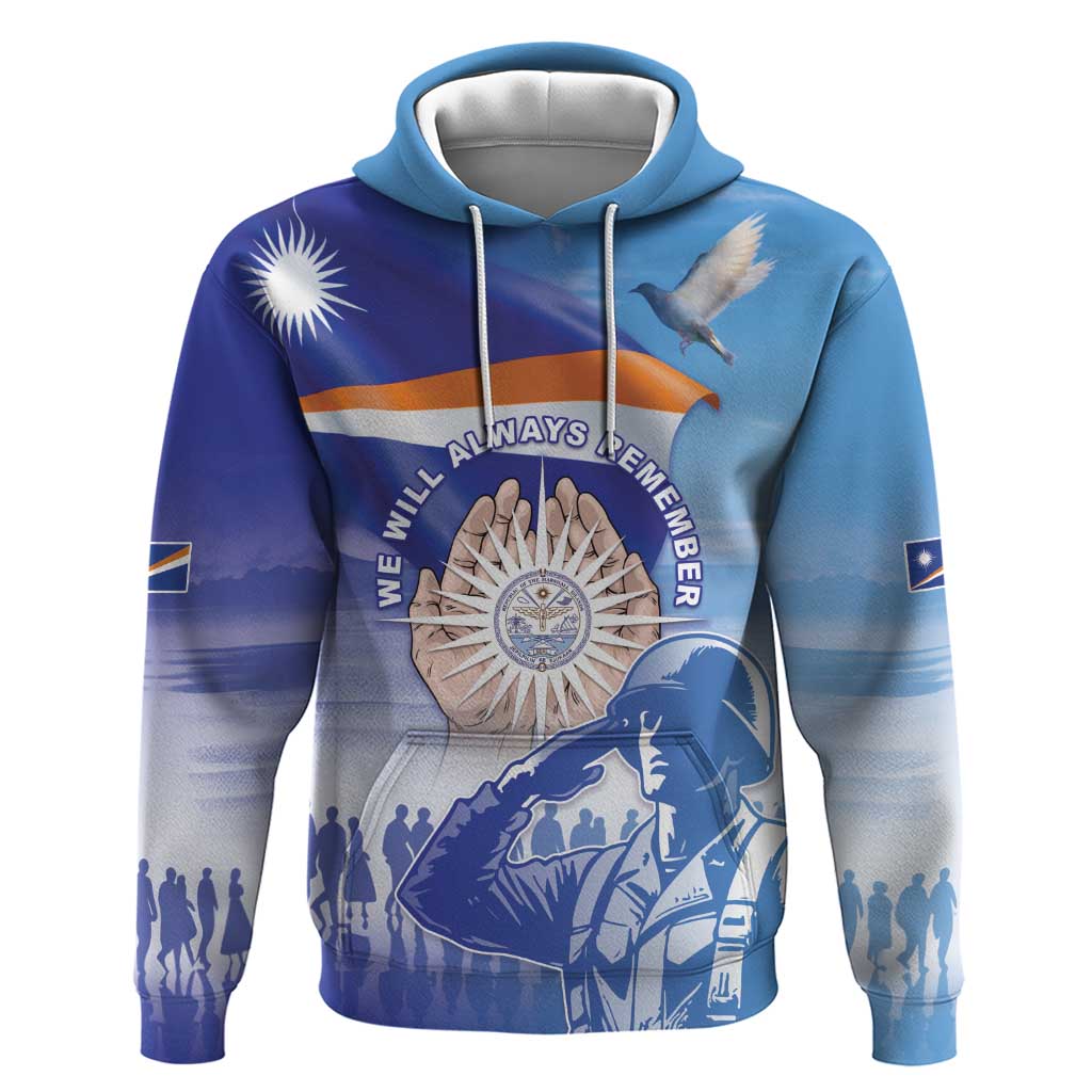 Personalised Marshall Islands Remembrance Day Hoodie We Will Always Remember LT05 Pullover Hoodie Blue - Polynesian Pride
