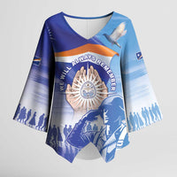 Personalised Marshall Islands Remembrance Day Kimono Sleeve Blouse We Will Always Remember LT05 Female Blue - Polynesian Pride
