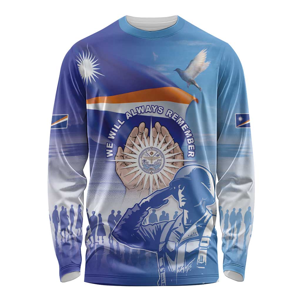 Personalised Marshall Islands Remembrance Day Long Sleeve Shirt We Will Always Remember LT05 Unisex Blue - Polynesian Pride