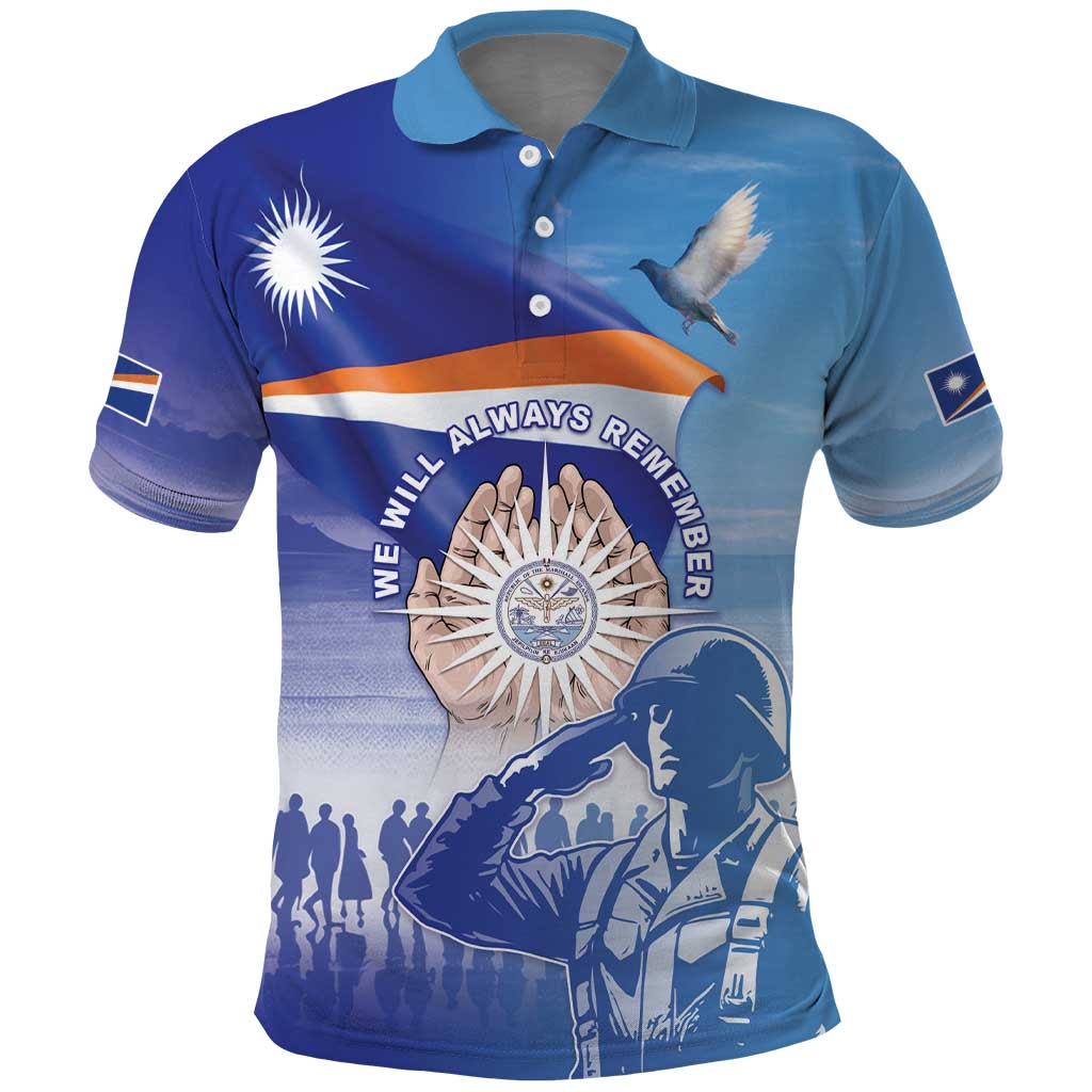 Personalised Marshall Islands Remembrance Day Polo Shirt We Will Always Remember LT05 Blue - Polynesian Pride