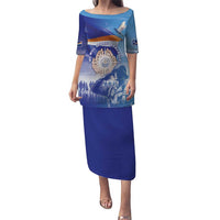 Personalised Marshall Islands Remembrance Day Puletasi We Will Always Remember LT05 Long Dress Blue - Polynesian Pride