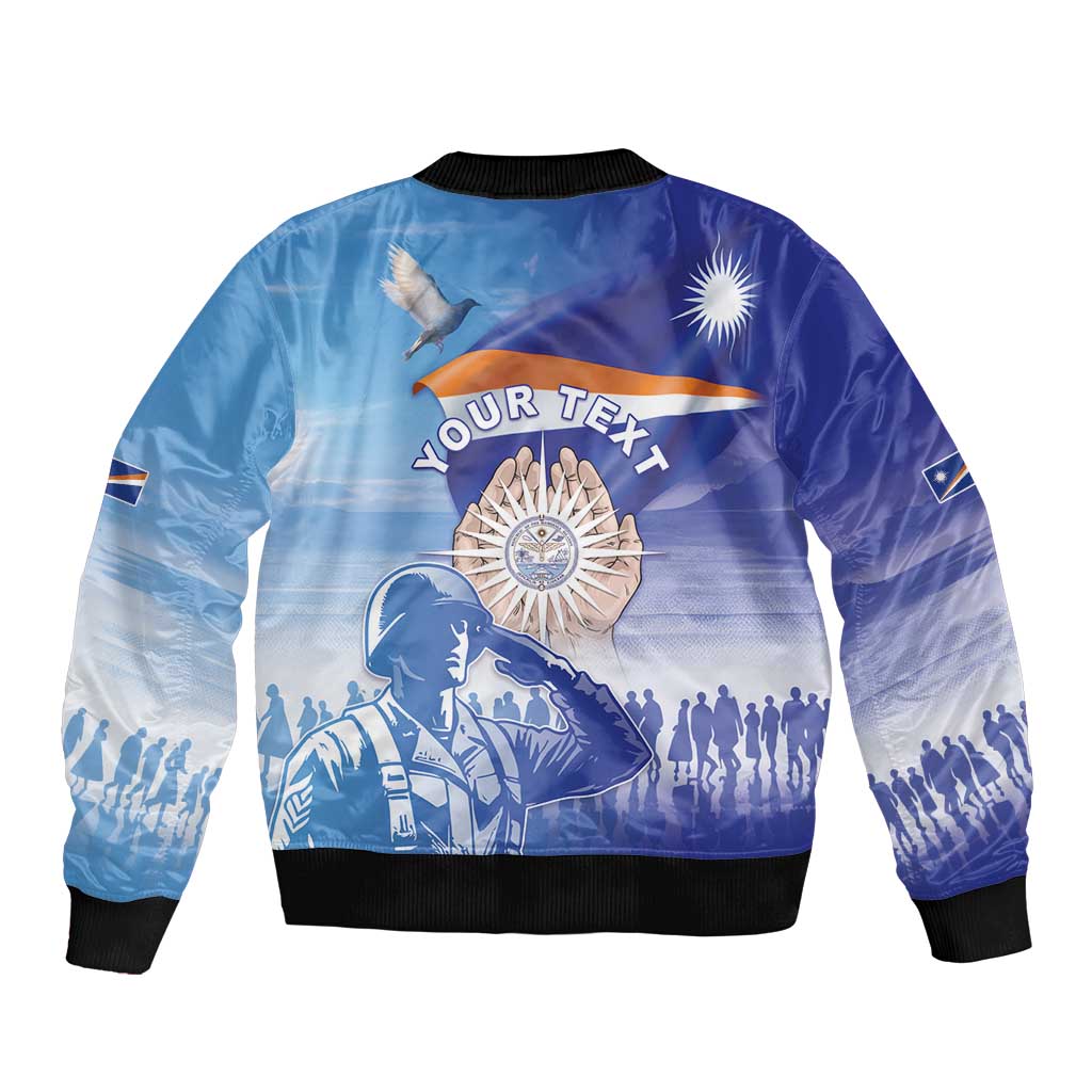 Personalised Marshall Islands Remembrance Day Sleeve Zip Bomber Jacket We Will Always Remember LT05 - Polynesian Pride