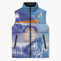 Personalised Marshall Islands Remembrance Day Sleeveless Puffer Jacket We Will Always Remember LT05 Unisex Blue - Polynesian Pride