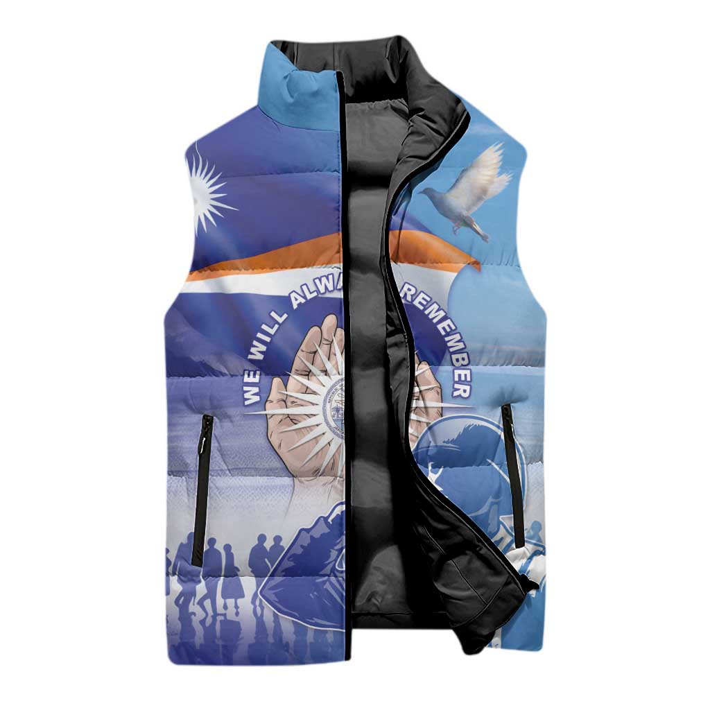 Personalised Marshall Islands Remembrance Day Sleeveless Puffer Jacket We Will Always Remember LT05 - Polynesian Pride