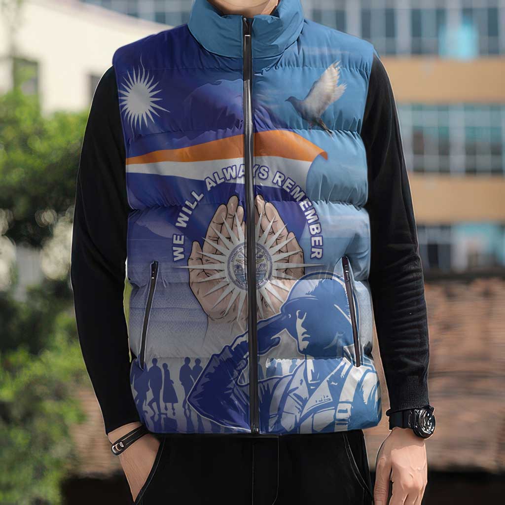 Personalised Marshall Islands Remembrance Day Sleeveless Puffer Jacket We Will Always Remember LT05 - Polynesian Pride