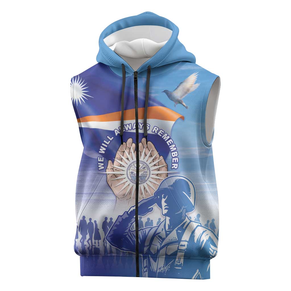 Personalised Marshall Islands Remembrance Day Sleeveless Zip Hoodie We Will Always Remember LT05 Blue - Polynesian Pride