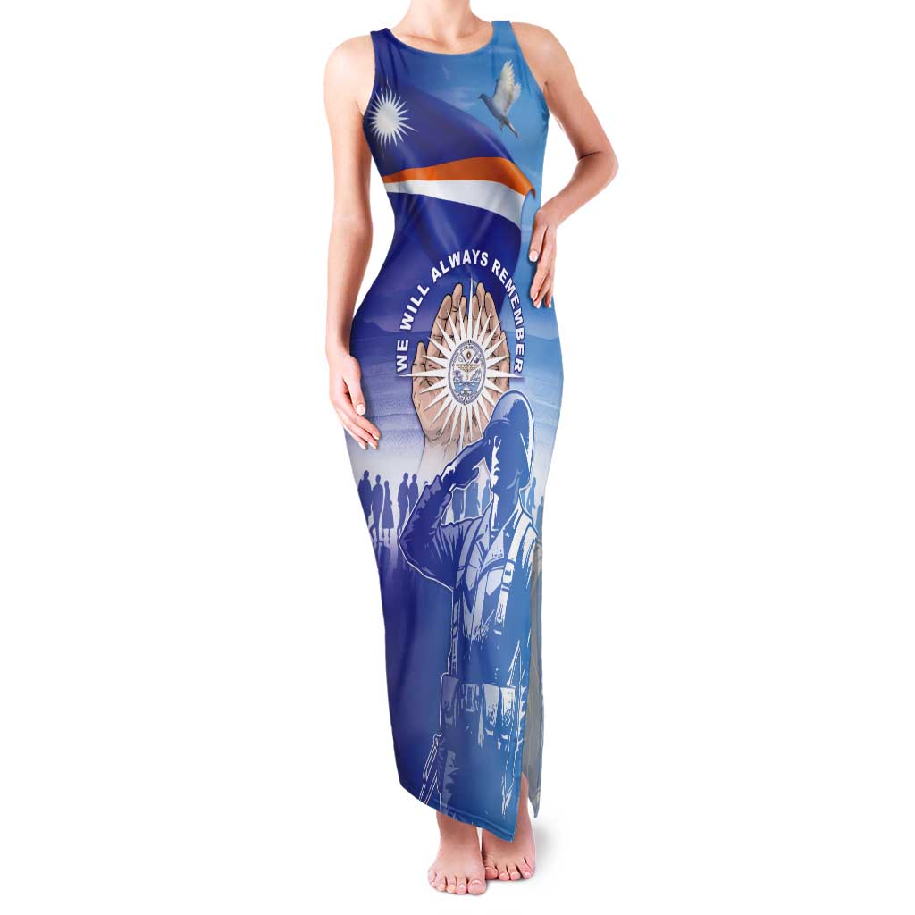 Personalised Marshall Islands Remembrance Day Tank Maxi Dress We Will Always Remember LT05 Women Blue - Polynesian Pride