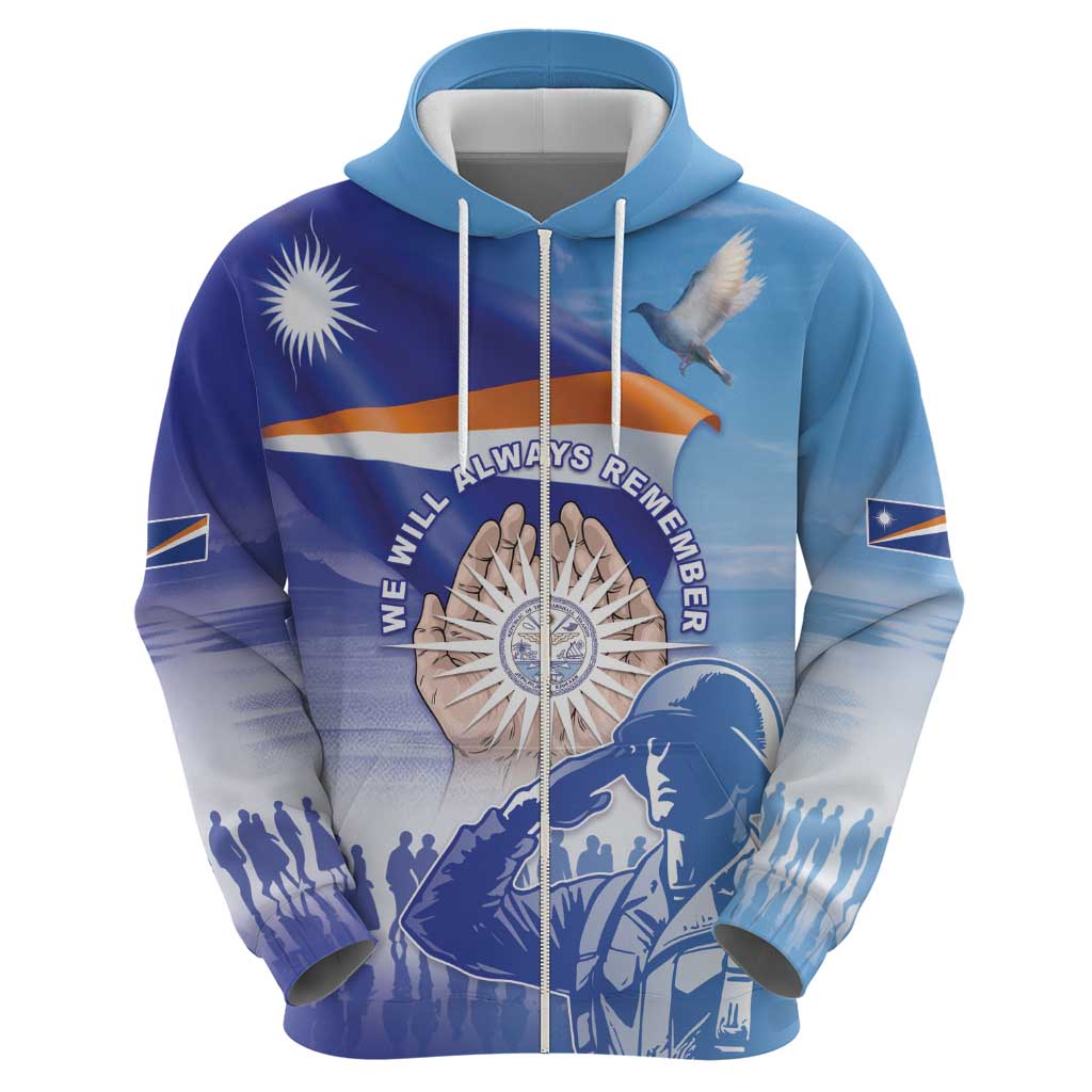 Personalised Marshall Islands Remembrance Day Zip Hoodie We Will Always Remember