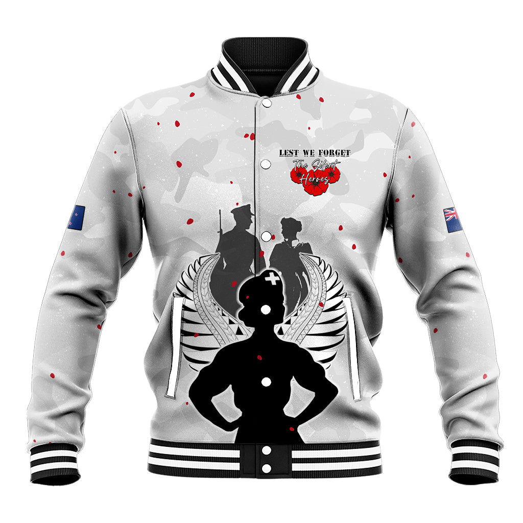 New Zealand ANZAC Day Baseball Jacket For The Nurse Lest We Forget LT05 Unisex White - Polynesian Pride