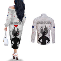 New Zealand ANZAC Day Couples Matching Off The Shoulder Long Sleeve Dress and Long Sleeve Button Shirt For The Nurse Lest We Forget LT05 - Polynesian Pride