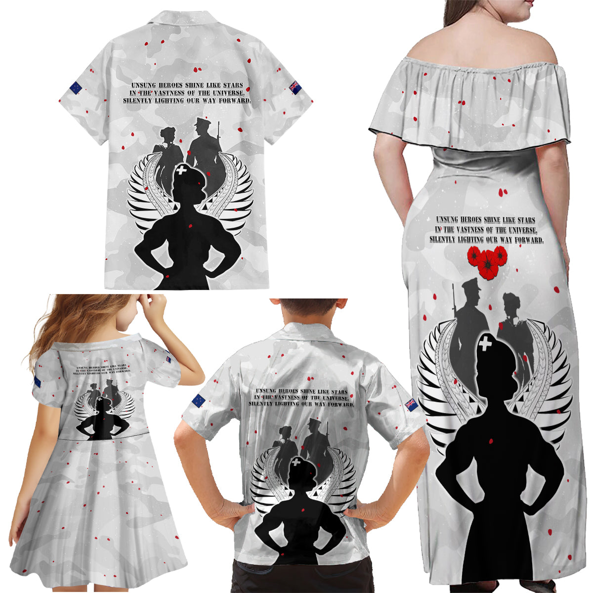 New Zealand ANZAC Day Family Matching Off Shoulder Maxi Dress and Hawaiian Shirt For The Nurse Lest We Forget LT05 - Polynesian Pride