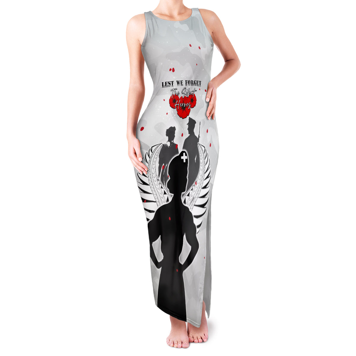 New Zealand ANZAC Day Family Matching Tank Maxi Dress and Hawaiian Shirt For The Nurse Lest We Forget LT05 Mom's Dress White - Polynesian Pride