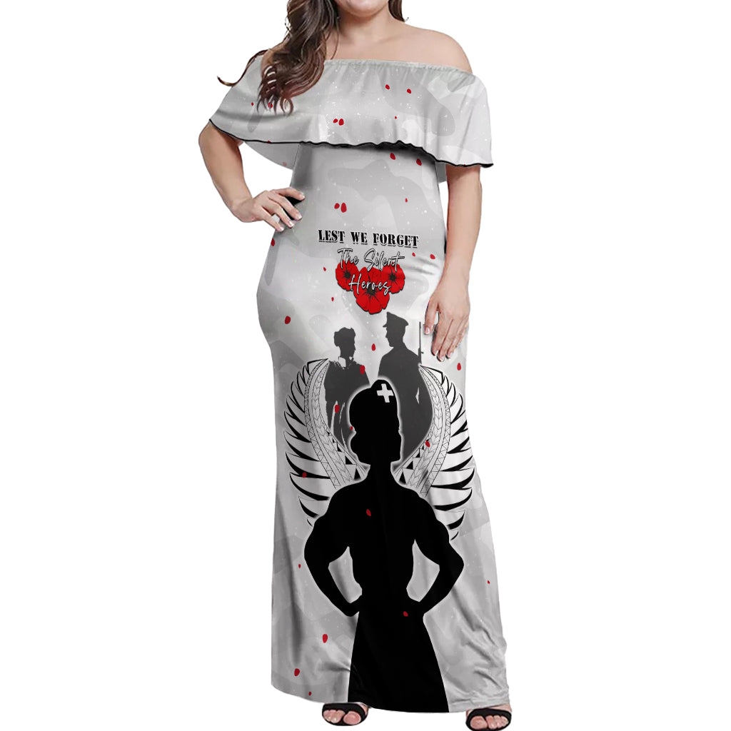 New Zealand ANZAC Day Off Shoulder Maxi Dress For The Nurse Lest We Forget LT05 Women White - Polynesian Pride