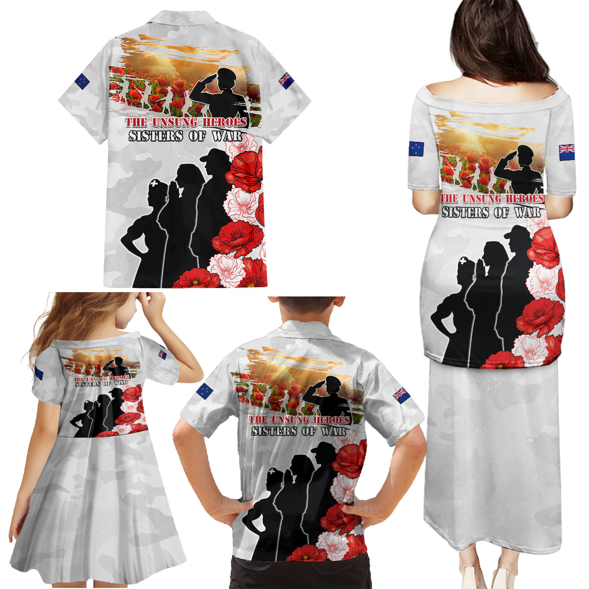 New Zealand ANZAC Day Family Matching Puletasi and Hawaiian Shirt The Unsung Heroes Sisters of War LT05 - Polynesian Pride