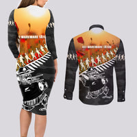 New Zealand ANZAC Rugby Couples Matching Long Sleeve Bodycon Dress and Long Sleeve Button Shirt Soldier Fern With Kiwi Bird LT05