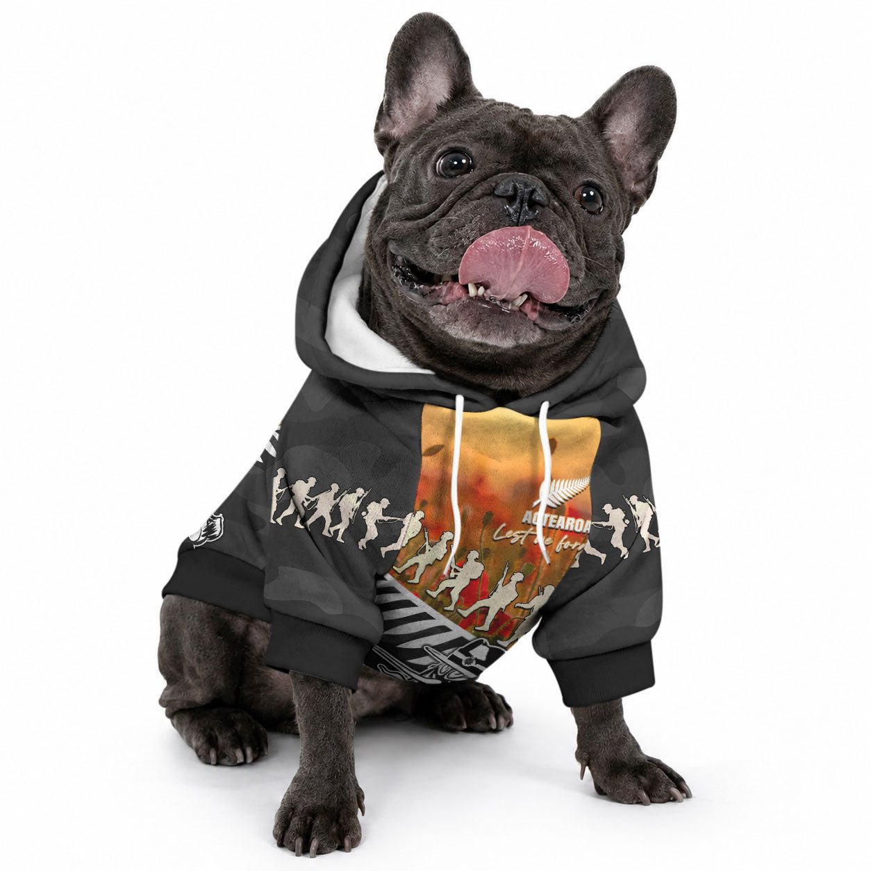 New Zealand ANZAC Rugby Pet Hoodie Soldier Fern With Kiwi Bird