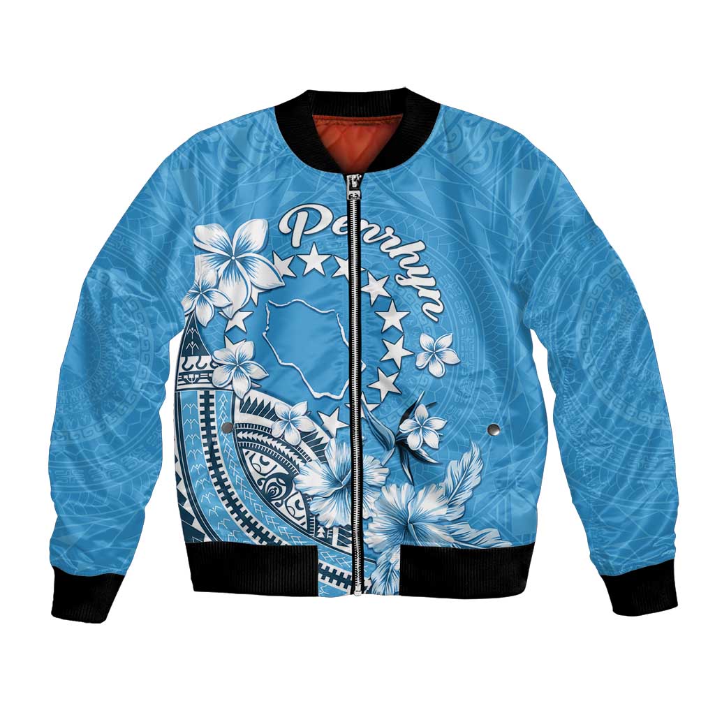Personalised Penrhyn Gospel Day Bomber Jacket Cook Islands Tribal Pattern LT05 Unisex Blue - Polynesian Pride