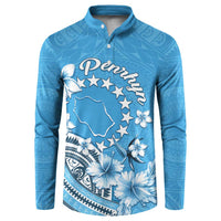 Personalised Penrhyn Gospel Day Button Sweatshirt Cook Islands Tribal Pattern LT05 Blue - Polynesian Pride
