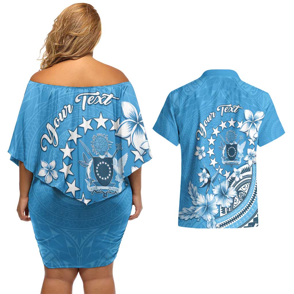 Personalised Penrhyn Gospel Day Couples Matching Off Shoulder Short Dress and Hawaiian Shirt Cook Islands Tribal Pattern LT05 - Polynesian Pride