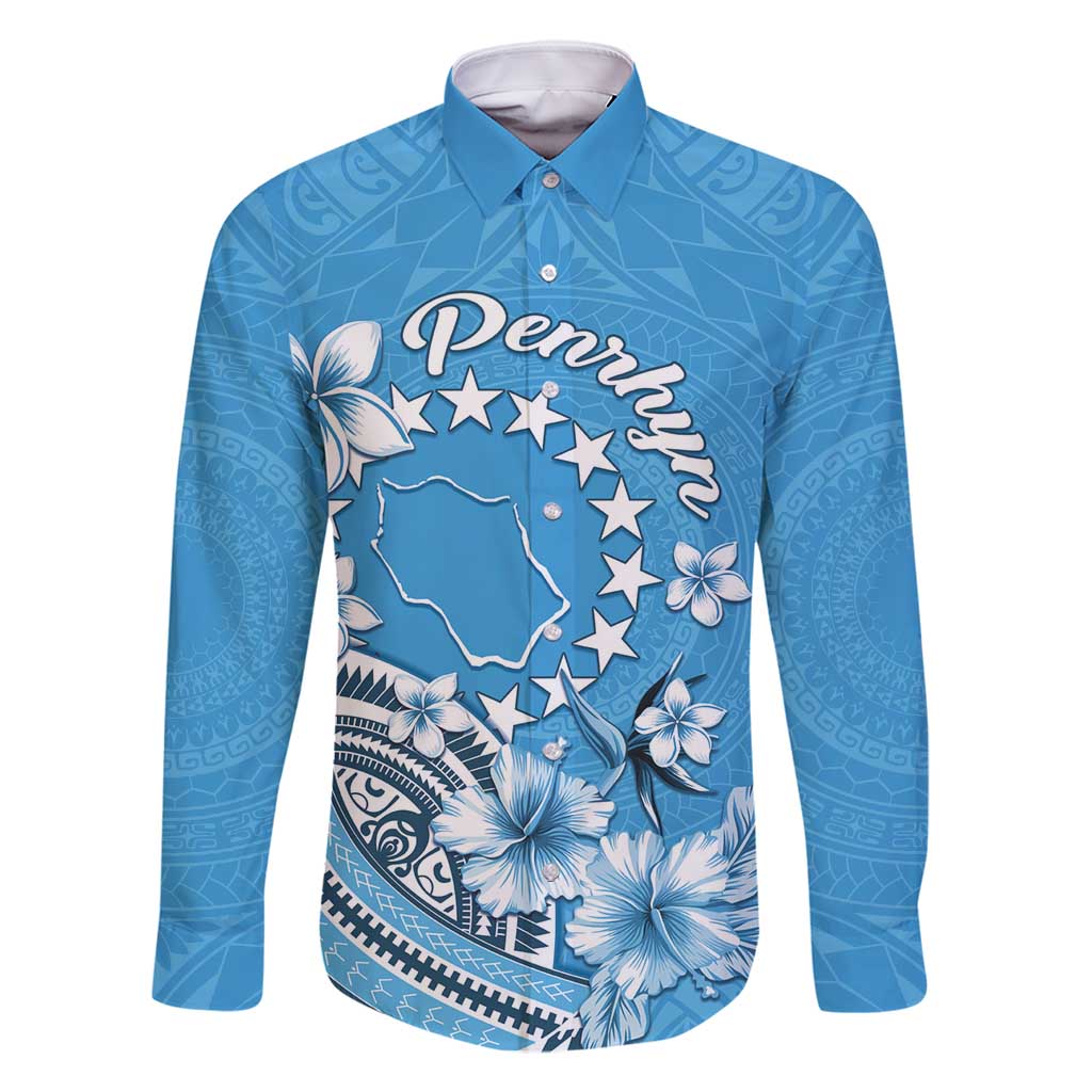 Personalised Penrhyn Gospel Day Family Matching Long Sleeve Bodycon Dress and Hawaiian Shirt Cook Islands Tribal Pattern LT05 Dad's Shirt - Long Sleeve Blue - Polynesian Pride