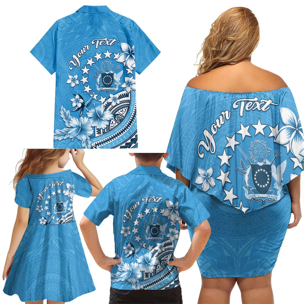 Personalised Penrhyn Gospel Day Family Matching Off Shoulder Short Dress and Hawaiian Shirt Cook Islands Tribal Pattern