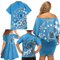 Personalised Penrhyn Gospel Day Family Matching Off Shoulder Short Dress and Hawaiian Shirt Cook Islands Tribal Pattern