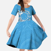 Personalised Penrhyn Gospel Day Family Matching Puletasi and Hawaiian Shirt Cook Islands Tribal Pattern LT05 Daughter's Dress Blue - Polynesian Pride