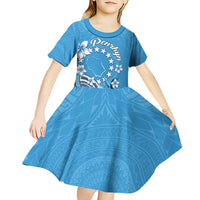 Personalised Penrhyn Gospel Day Kid Short Sleeve Dress Cook Islands Tribal Pattern