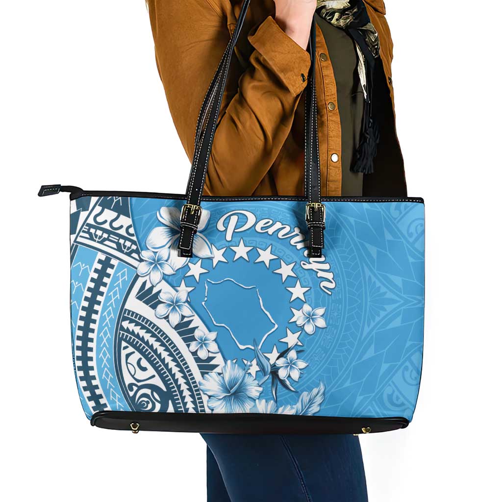 Penrhyn Gospel Day Leather Tote Bag Cook Islands Tribal Pattern LT05 - Polynesian Pride