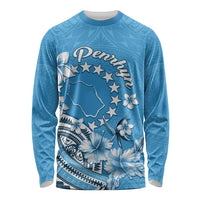 Personalised Penrhyn Gospel Day Long Sleeve Shirt Cook Islands Tribal Pattern LT05 Unisex Blue - Polynesian Pride