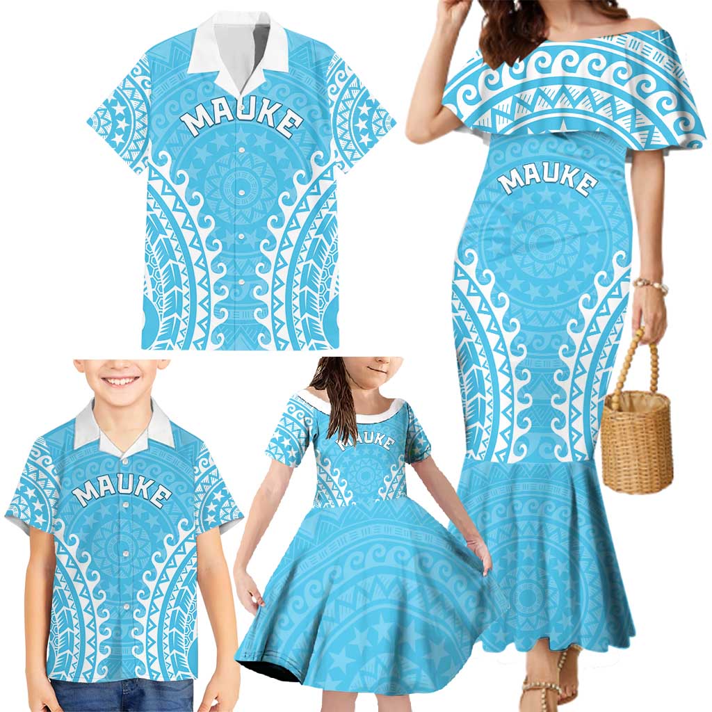 Custom Cook Islands Mauke Family Matching Mermaid Dress and Hawaiian Shirt Polynesian Tribal Tattoo