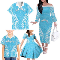 Custom Cook Islands Mauke Family Matching Off The Shoulder Long Sleeve Dress and Hawaiian Shirt Polynesian Tribal Tattoo